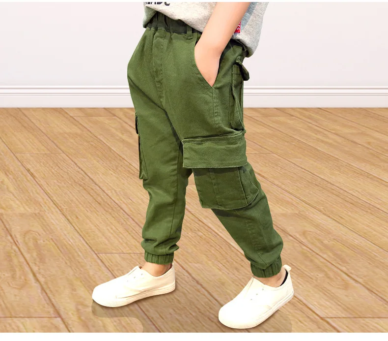 TKA303 green Модные детские штаны для мальчиков Хлопковые Штаны-шаровары брюки со множеством карманов с лентами осенние детские повседневные штаны с эластичной резинкой на талии для мальчиков - Цвет: TKA303 green