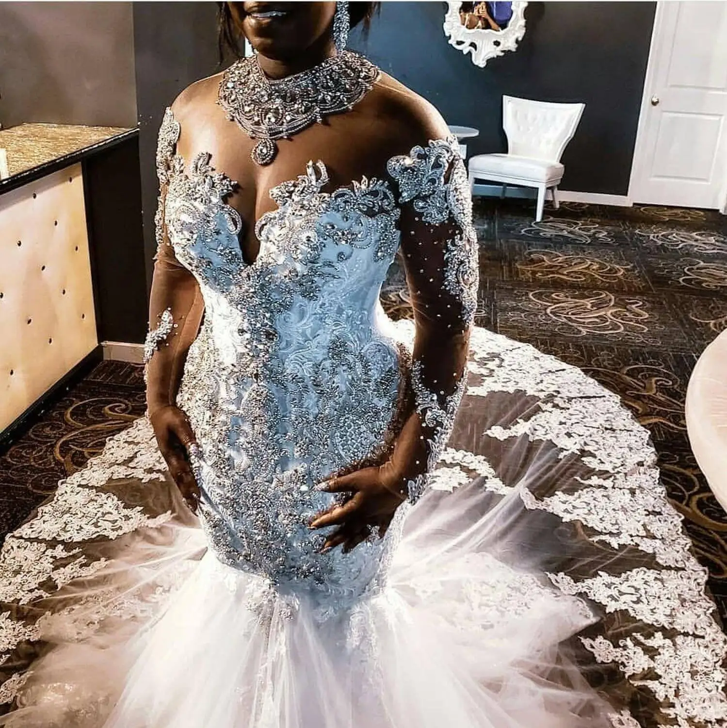 Роскошное Свадебное платье с кристаллами и бусинами Robe De Mariee иллюзионное