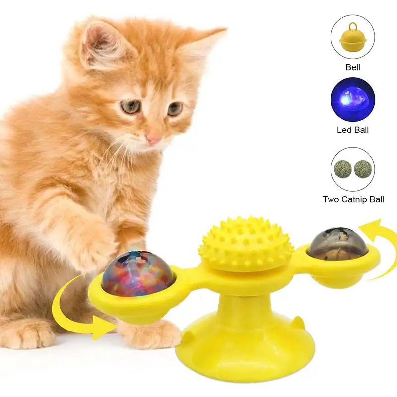 

Windmill funny cat toy portable shaving brush combing massage sucker catnip cat educational training toy