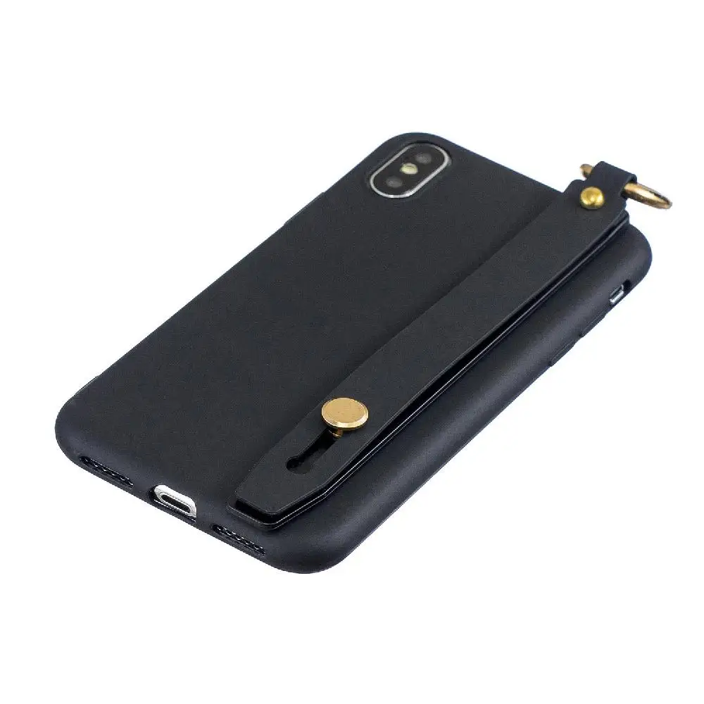 For iPhone X XS Simple Solid Color Chic Wrist Rope Stand Matte TPU Anti-scratch Non-slip Protective Cover Back Case |