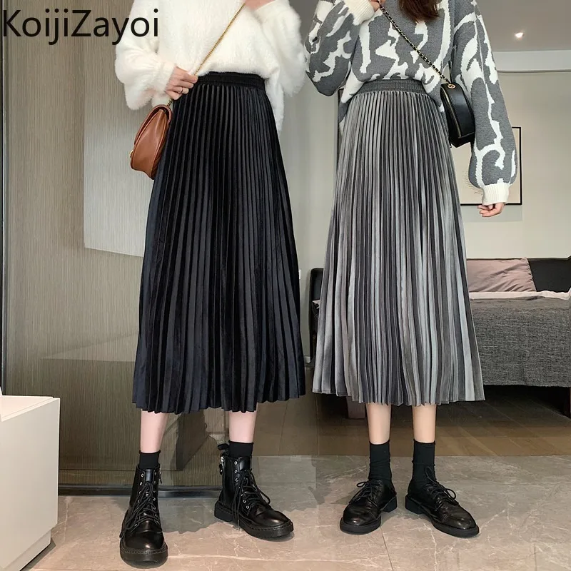 

Женская плиссированная длинная юбка Koijizayoi, однотонная офисная модная трапециевидная юбка с высокой талией, шикарные юбки в Корейском стиле...