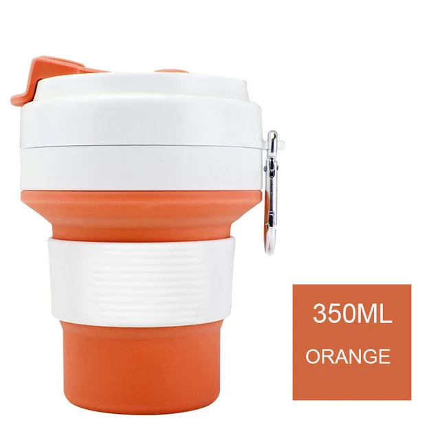 350ml orange 550 мл Складная Силиконовая кружка для воды портативная силиконовая телескопическая Питьевая Складная кофейная чашка Складная силиконовая чашка крышки для путешествий - Цвет: 350ml orange