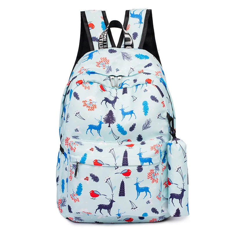 cartoon 2023 print canvas school bag with pencil case for teen girls women casual backpacks kids school backpack mochila