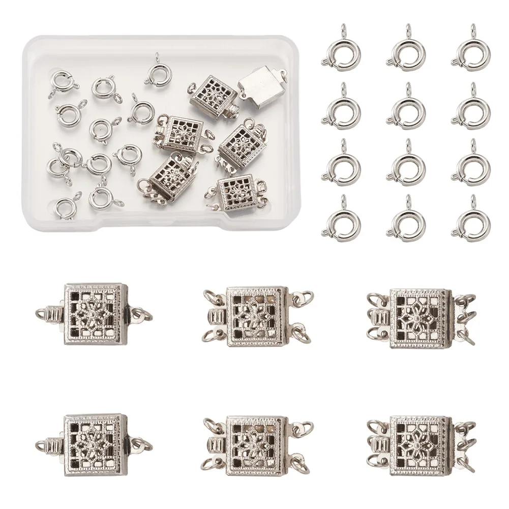 

6 Sets Alloy Box Clasps Multi-Strand Clasps Bracelet Necklace Connector Link Brass Spring Ring Clasps for Jewelry Making