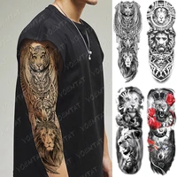 large arm sleeve tattoo tiger lion wolf owl waterproof temporary tatto sticker crown warrior body art full fake tatoo men women