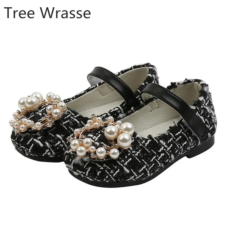 

Casual girls leather shoes baby new children's soft-soled non-slip peasy shoes fashion princess pearl comfortable single shoes