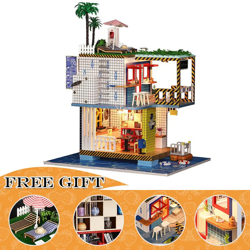 

Mini DIY House Dollhouse Wooden Doll Houses Miniature Kit Doll House Furniture Kit Casa Music Led Toys for Birthday Gift Dream