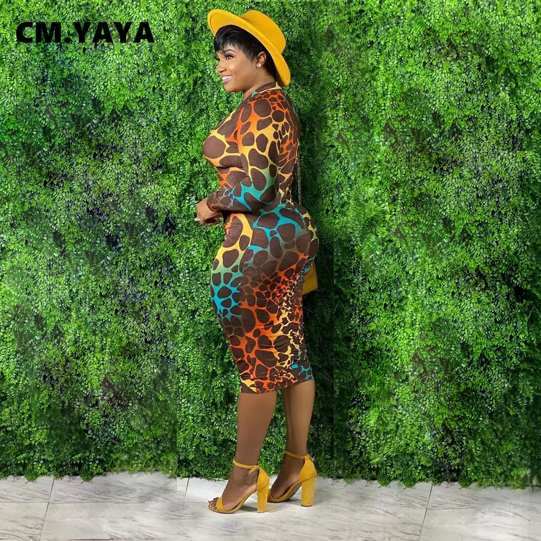 Женское платье с леопардовым принтом CM.YAYA элегантное облегающее миди на молнии