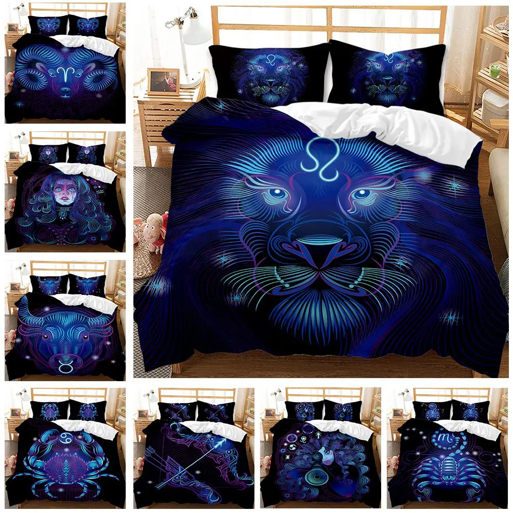 

Zodiac Circle Bedding Set Astrology Constellations Duvet Cover Universe Galaxy Bed Cover Scorpius Leo Quilt Cover Bedclothes