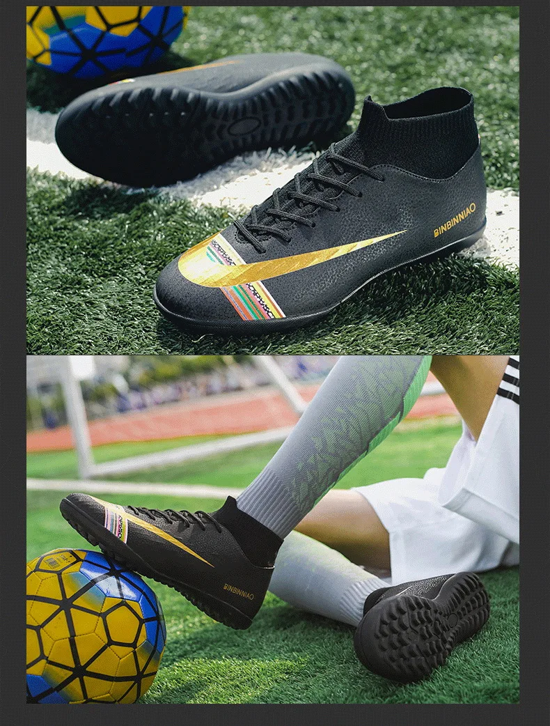 Football Soccer Boots Men Athletic Futsal Soccer Shoes High Top Soccer Cleats Training Football Sneakers Man Kids Cleats