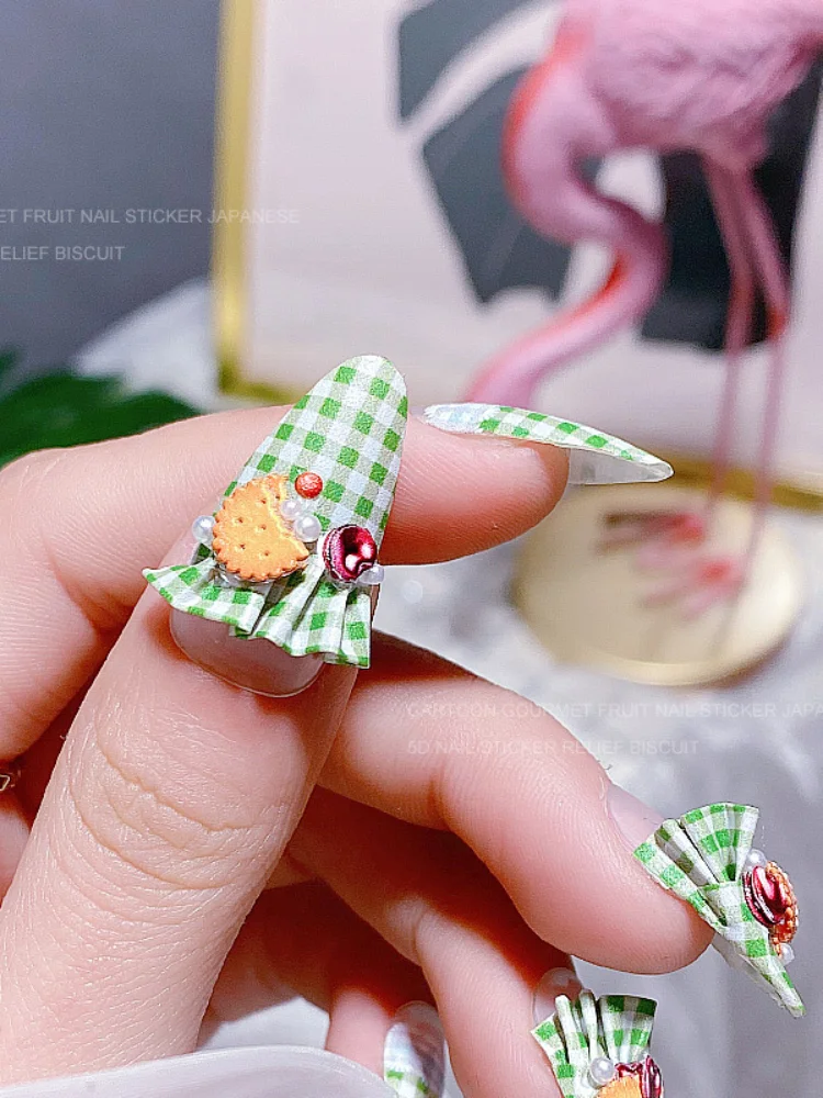 

Nail Art Decals 3D Embossed Stickers Biscuits Fruit Cherry Waterproof with Adhesive Nail Stickers Nail Art Decorations