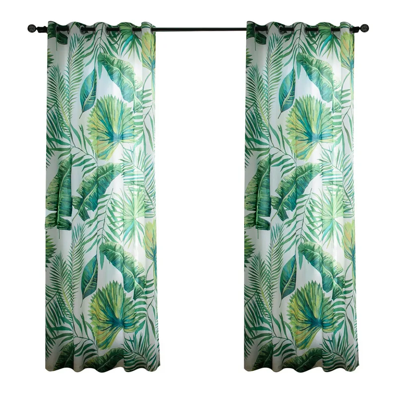 

2020 Nordic Curtains for Living Room Bedroom Modern Cloth Curtain with Green Leaves Printed Drapes Door Curtain Customized