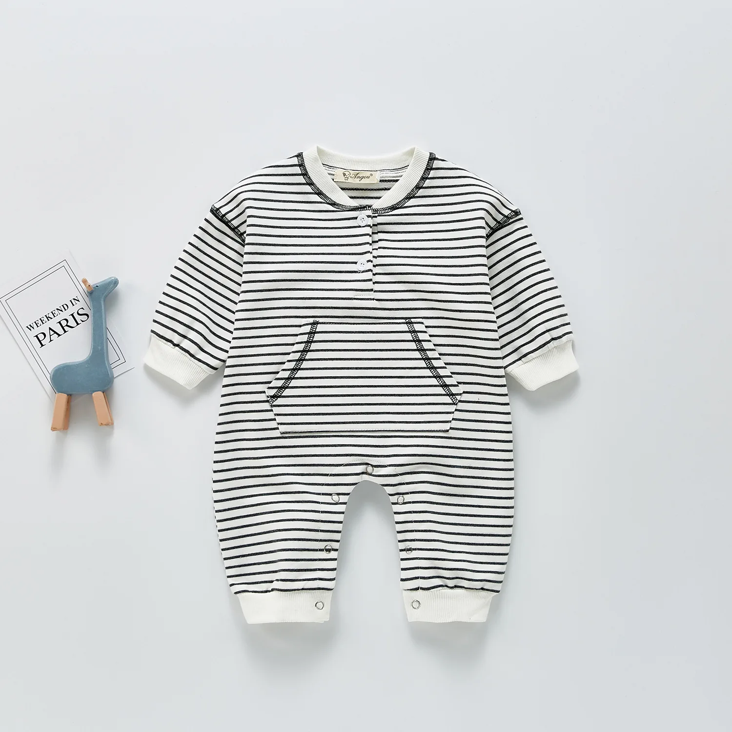 

Spring Autumn New Infant Jumpsuit Boys Girls Long Sleeved Big Pocket Romper Baby Clothes