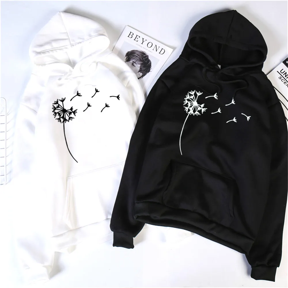 

Женские толстовки в стиле Харадзюку с принтом в виде одуванчика, повседневные Смешные Толстовки с капюшоном для девушек и женщин, женские т...