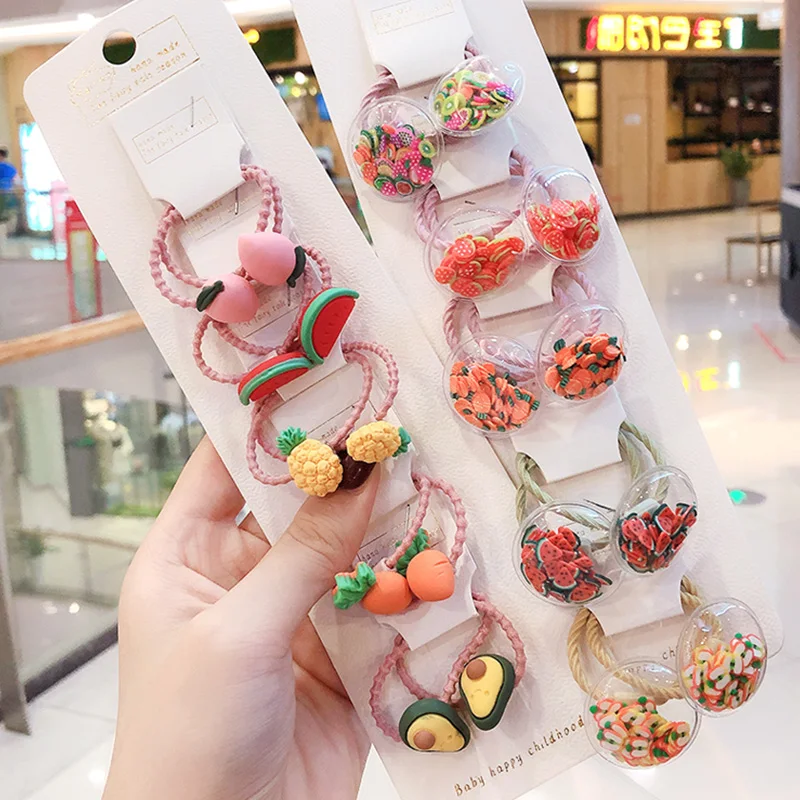 10 шт. милые детские резинки для волос эластичные с фруктами и животными девочек