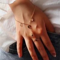 yada finger rings hand harness alloy gold color starsmoon bangles for women crystal jewelry bracelet ring one piece bt210039