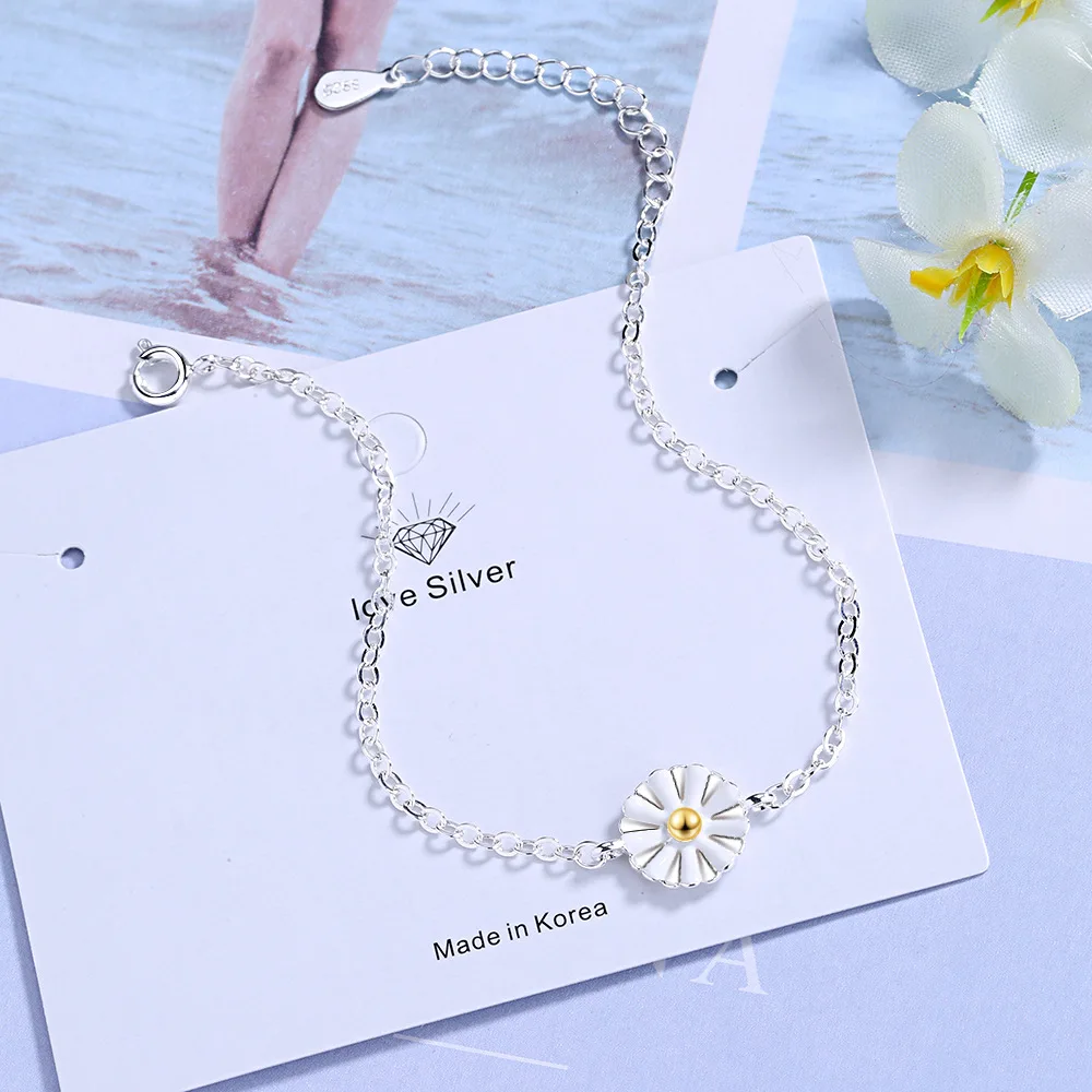 Корейский простой 925 пробы серебряный ромашка браслет Femme Argent изящный Braslet