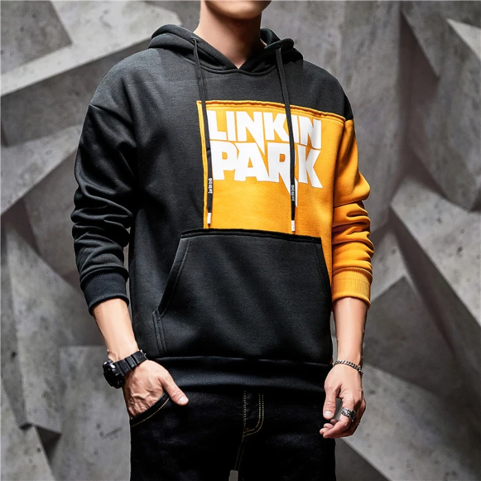 Black and yellow Мужская толстовка Linkin Park с капюшоном и буквенным принтом в стиле пэчворк, Мужская облегающая уличная одежда, модные длинные толстовки, одежда - Цвет: Black and yellow
