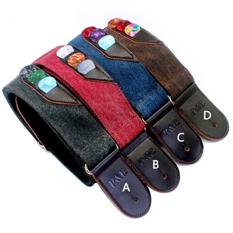 

Electric Guitar Shoulder Strap with Pick Pocket Vintage Style Adjustable Leather Denim Belt Musical Stringed Instrument