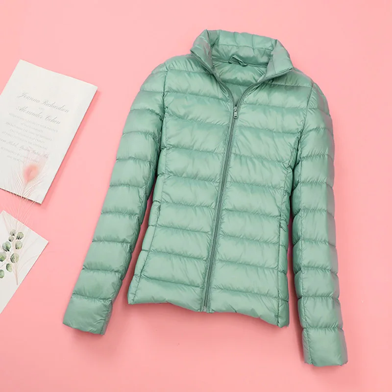 Женский пуховик на 90% белом утином пуху осенне зимний теплый приталенный молнии