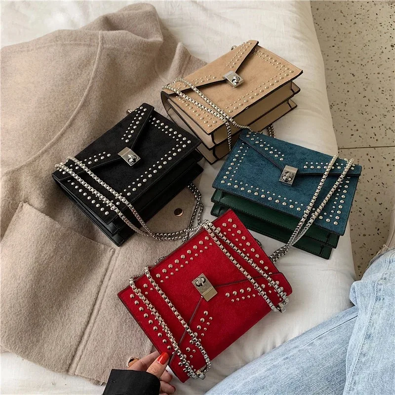 

Bolsos mujer small bags for women chain rivet lock fashion mini Retro bag female luxury handbags travel messenger shoulder bags