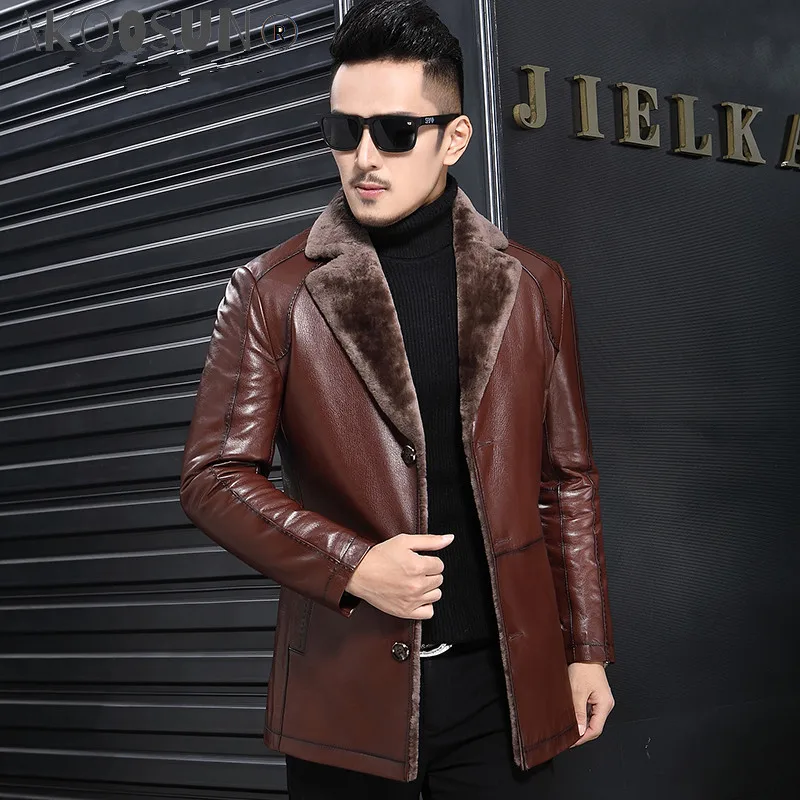 

AKOOSUN Winter Jacket Men Natural Lamb Fur Coats Plus Size Coat 5xl 6xl Mens Genuine Sheepskin Leather Jackets Long Coats MY764