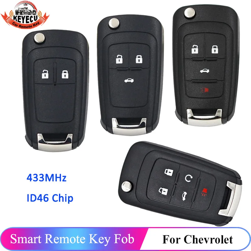 

KEYECU 433MHz ID46 Chip Car Remote Key Fob For Chevrolet Cruze Aveo Epica Lova Camaro Impala Trax Orlando 2 3 4 5 Buttons