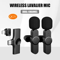 qgy wireless lavalier microphone portable video recording mini mic for iphone android live broadcast gaming phone microfonoe
