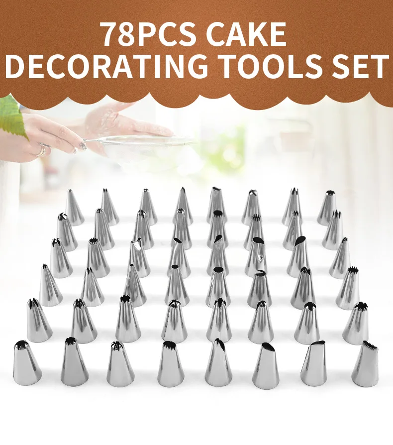 

78PCS Kitchen Patisserie Stainless Steel Cake Decorating Tools Plastic Eco Friendly Cake Tools Pasteleria Home Decoration EC50HB