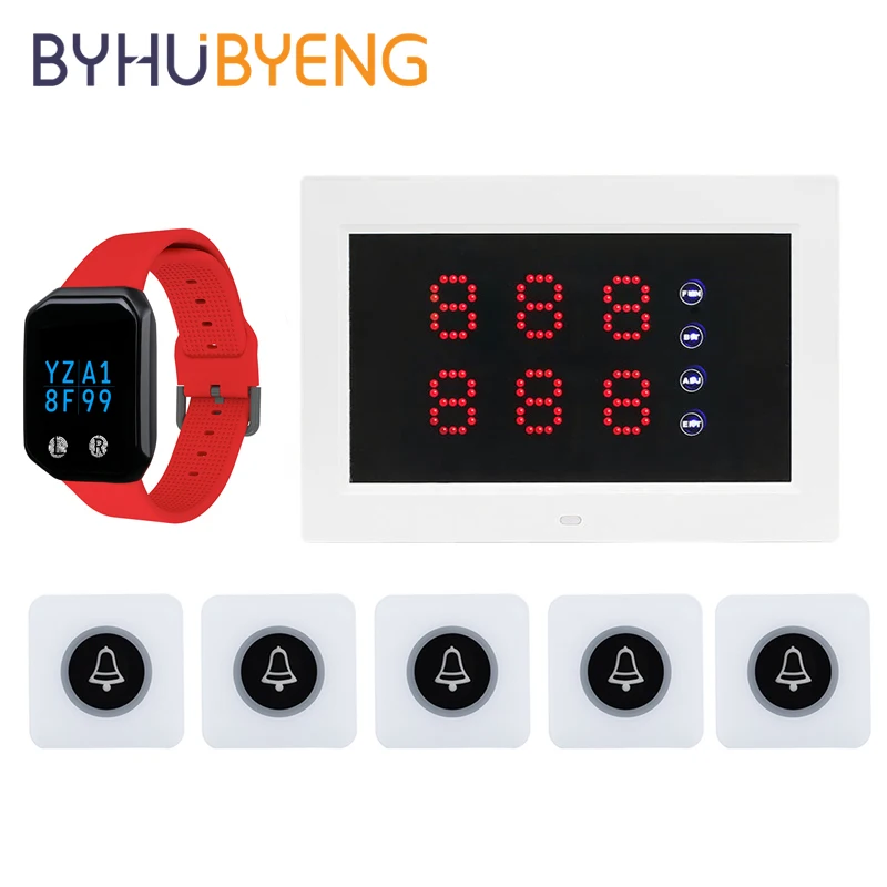 

BYHUBYENG Screen Receiver Wireless Button Call Waiter Staff Nursing Watch Restaurant Pager System Transmitter for Hookahs