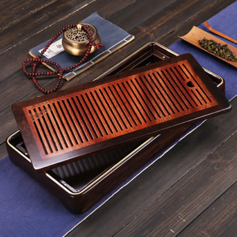 Чайный поднос из эбенового дерева бревна для хранения воды латунь врезной