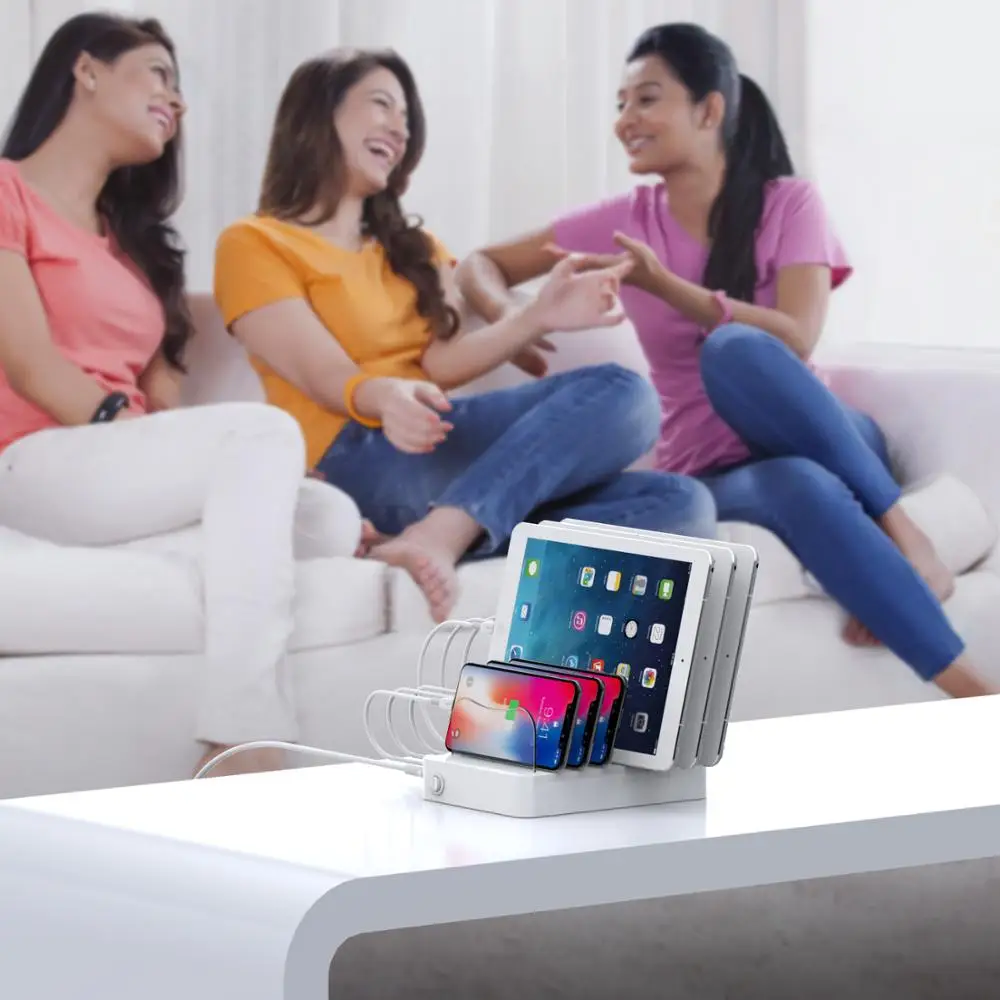 Soopii Quick Charge 3,0 60 W/12A 6-портовая зарядная станция usb для нескольких устройств, 6 кабелей в комплекте(2 IOS 2 Micro 2 type-C