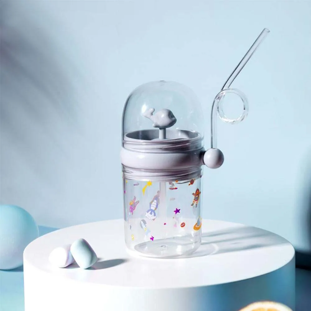 

250ml Kids Funny Mug Whale Water Spray Drinking Cup Cartoon Feeding Bottles With Straws Portable Children Water Cups