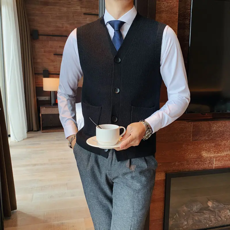 Осенний Однотонный свитер кардиган жилет для мужчин устойчивый к катышкам без