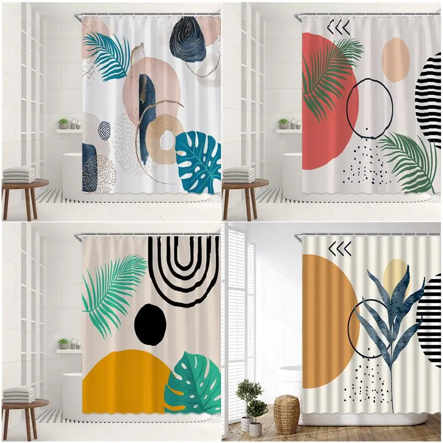 

Абстрактные геометрические занавески для душа набор тропических пальмовых листьев Monstera Средний век простая ткань из полиэстера декор для ...