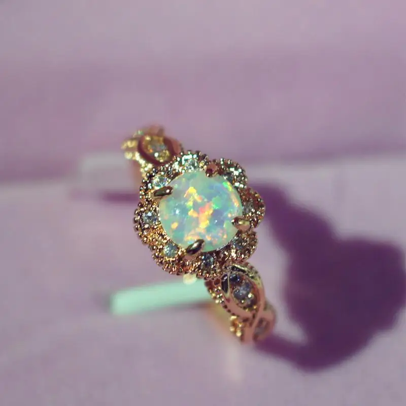 Женское элегантное кольцо с опалом обручальные кольца цвета розового золота
