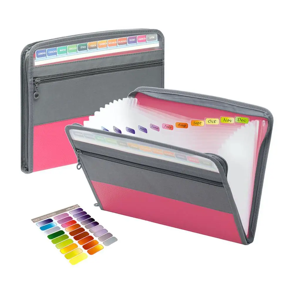 

Expanding File Folder Zippered Accordion File Folder 13 Pocket Expanding File Folder with Sticky Labels for A4 Size Paper