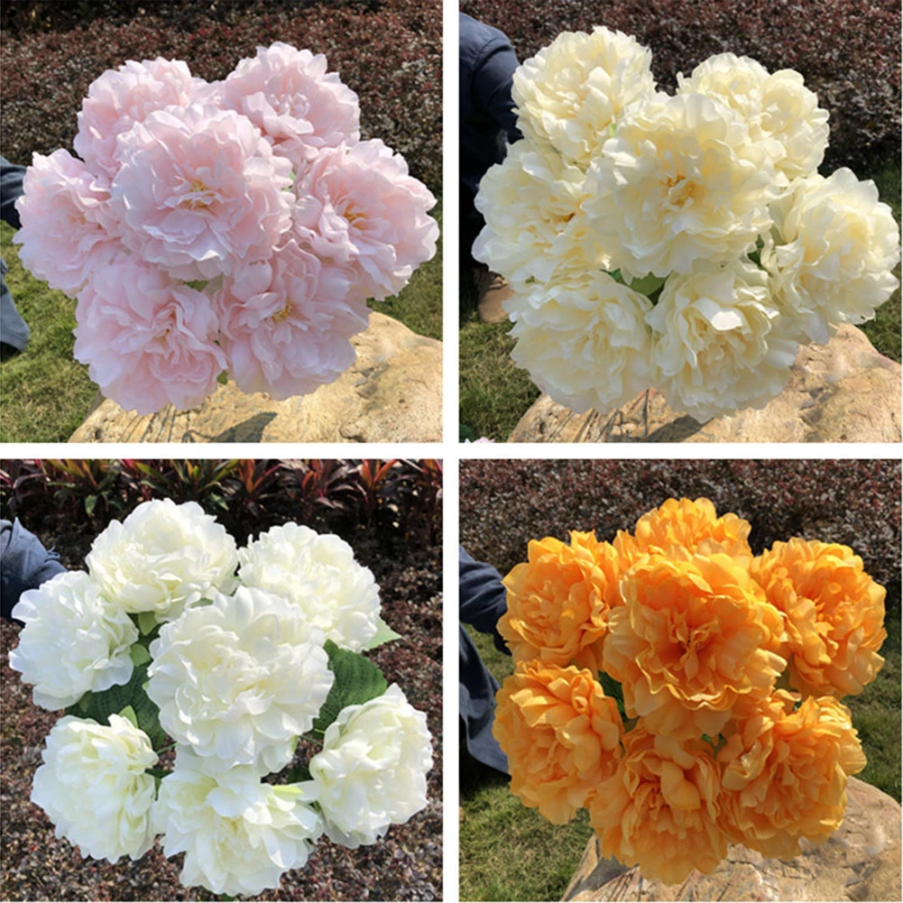 

7 Heads Artificial Peony Silk Flowers Bouquet Craft Flowers Floral Decor for Home Dining Table Wedding Christmas Decoration