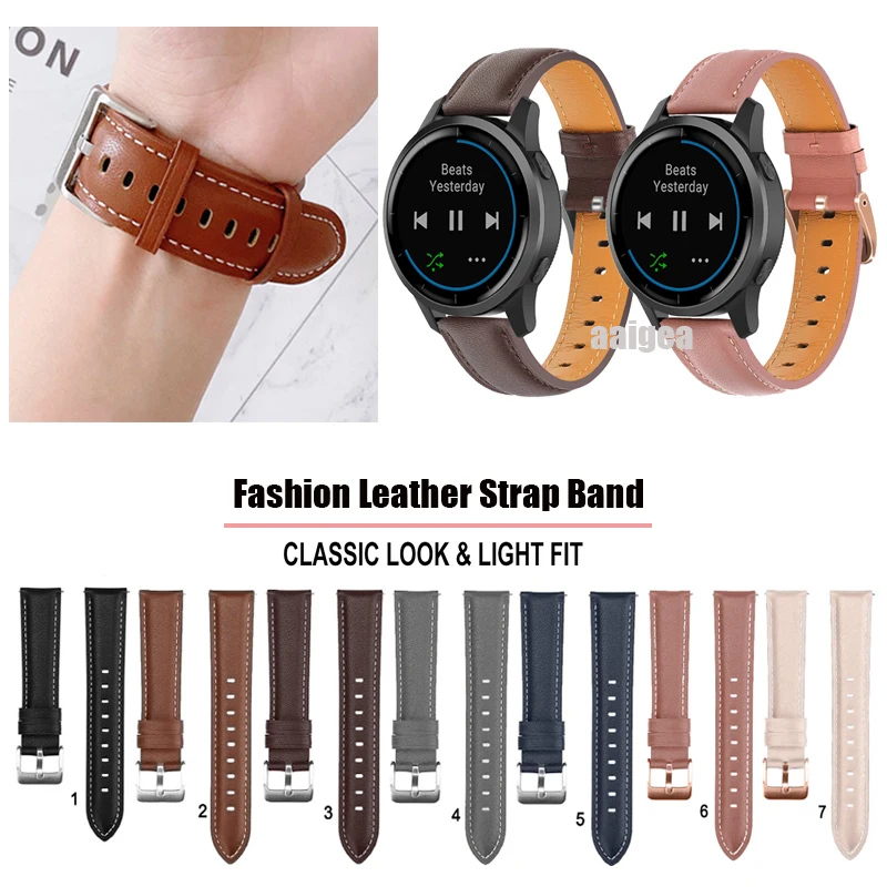 

20mm 22mm Fashion Leather Watch Band Strap for Garmin Active vivoactive 4 Replacement Wrist strap Elegant Bracele