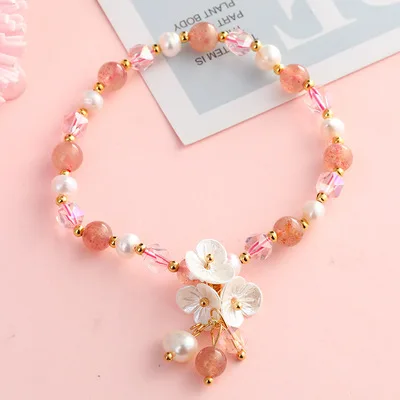 

Natural Stone Garnet Crystal Bracelet Shell Flower Bracelet Women Girl Jewelry