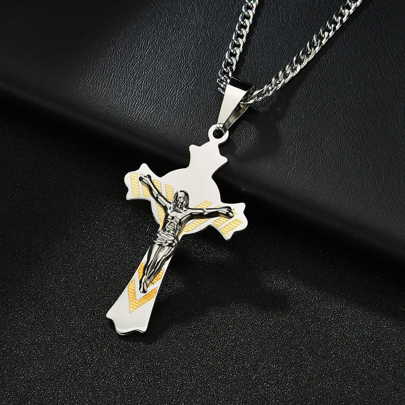 

San Benito Medal Cross Jesus Pendant Stainless Steel Saint Benedict Link Chain Necklaces for Women Men Religious Jewelry