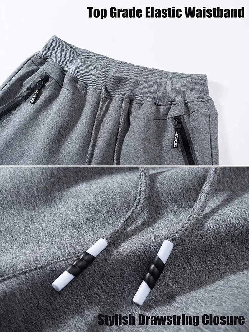 Men Cotton Running Elastic Waist Zipper Pockets Drawstring Gym Trainging Fitness Sports Joggers Shorts