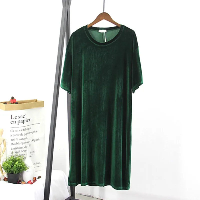 

2021 Spring Summer Women Velvet T Shirt Short Sleeve Split Vintage Velour Long Tops Clothing Lady Casual Dress Mulher Camisetas