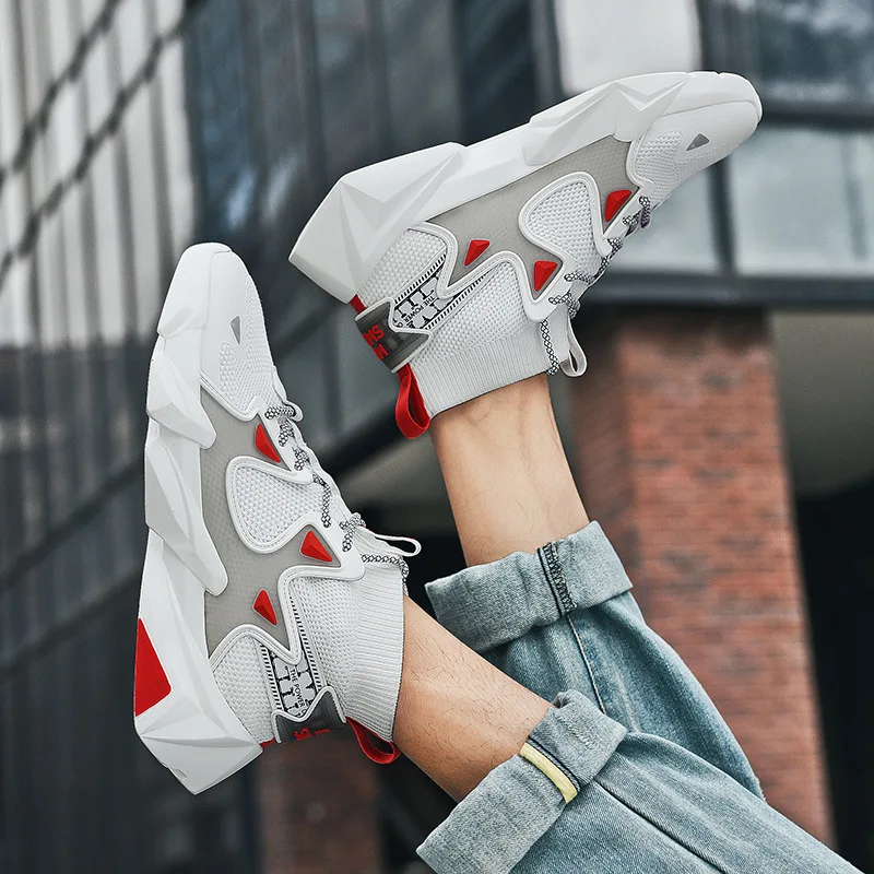

New night running reflective men's shoes hollow fashion personality breathable high-top socks shoes casual sports men's shoes