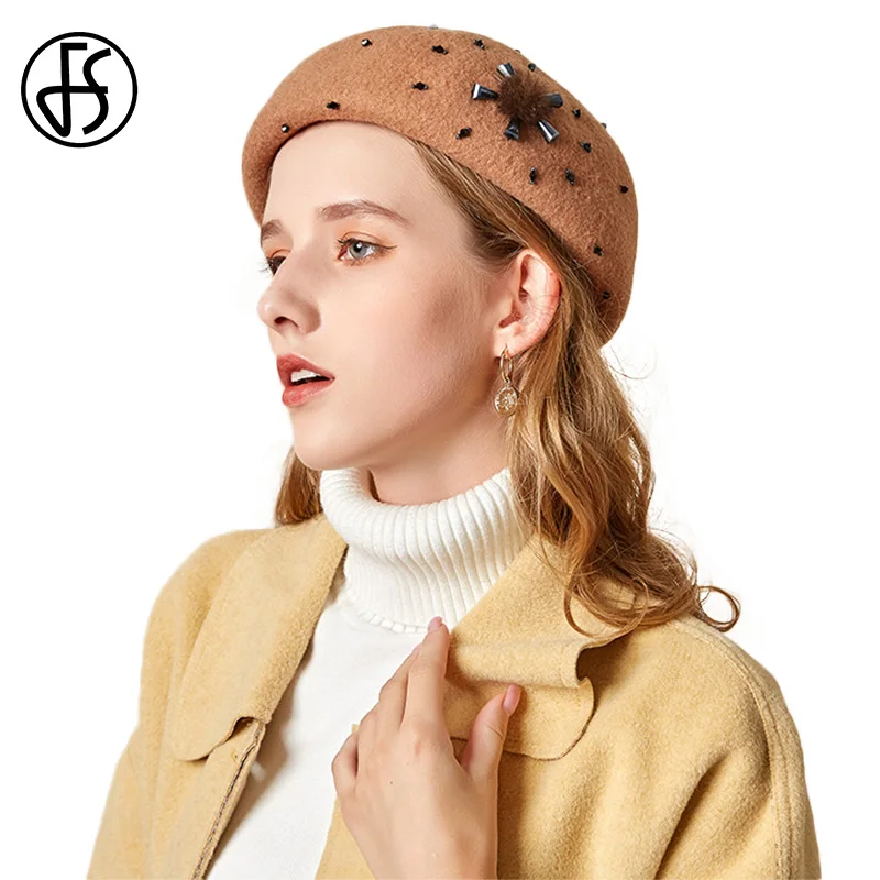 

FS Vintage British Style Women Ladies Winter Wool Beret Hat French Painter Hats Berets Female Bonnet Warm Walking Cap