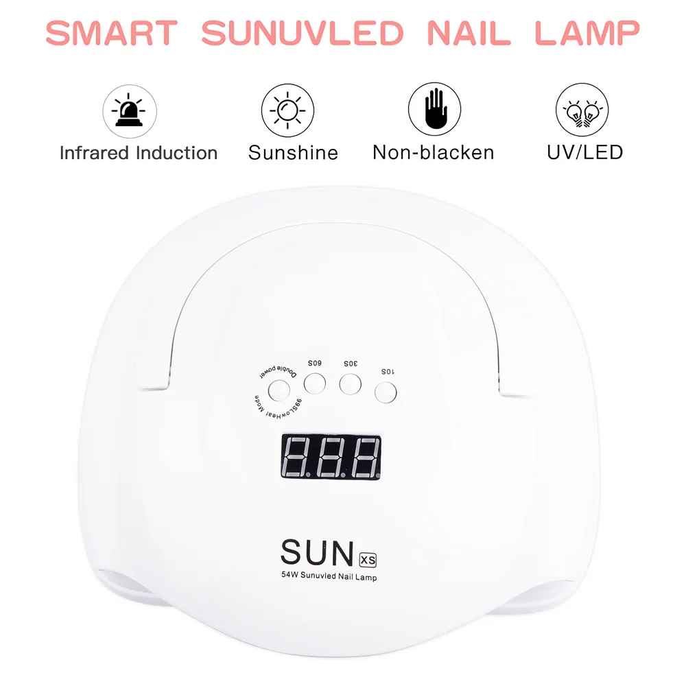 54W SUN XS UV Lamp LED Two Hands Nail With LCD Display For All Gels Smart Time Sensor 10/30/60S Curing Polish | Красота и здоровье