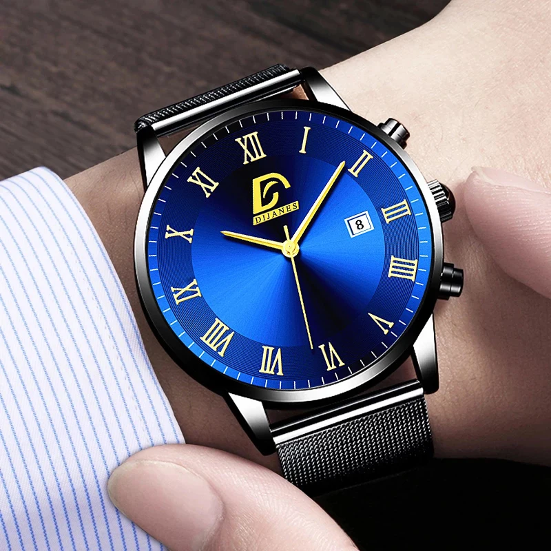 

Reloj Hombre 2021 Mens Watches Top Brand Luxury Calendar Date Quartz Clock Big Dial Men Business Stainless Steel Mesh Band Watch