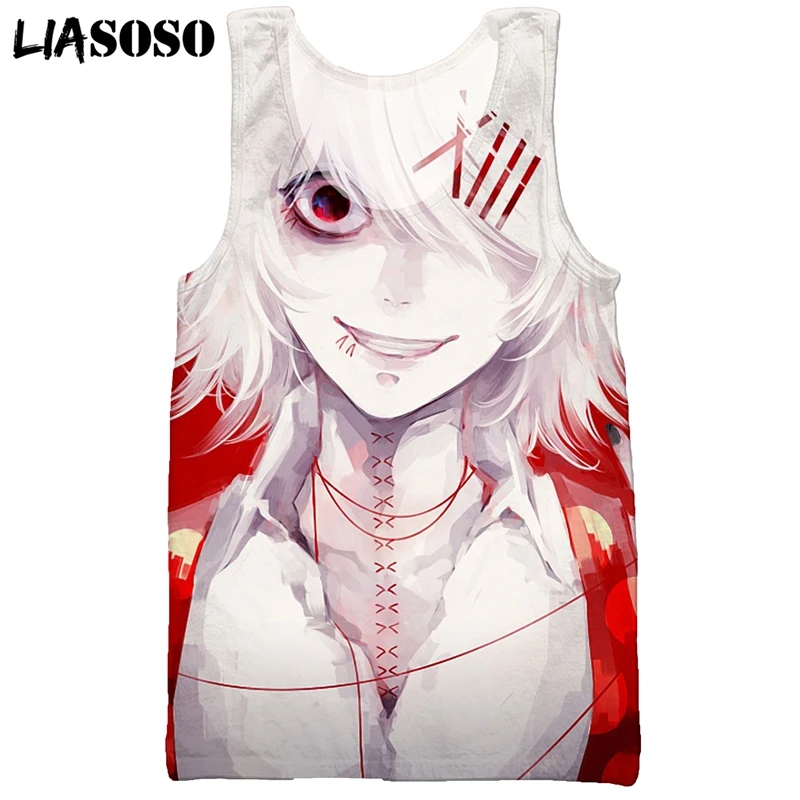 

LIASOSO 3D Print Men's Anime Tokyo Ghoul Ken Kaneki Summer Sleeveless Harajuku Casual Fashion Vest Hip Hop Streetwear Tank Tops