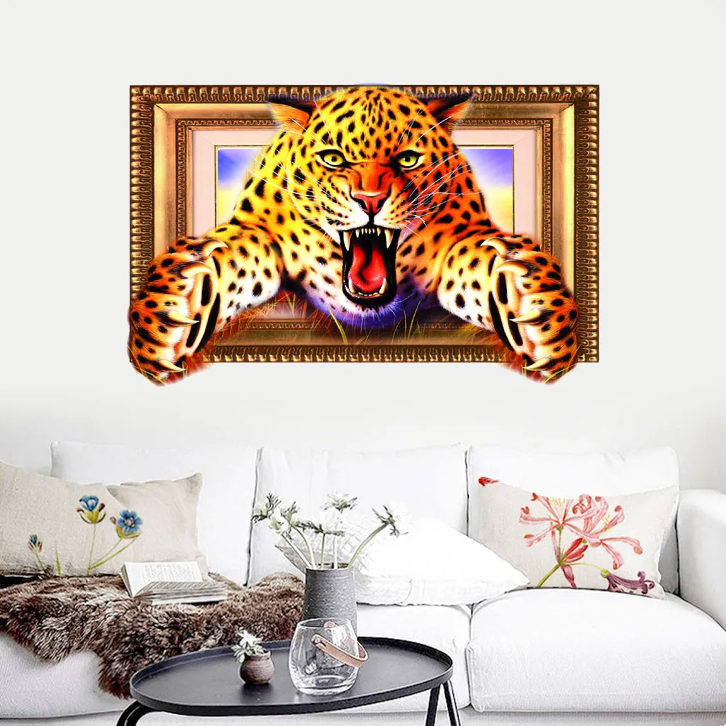 Наклейки на стену С Рисунком Тигра коричневый 3D животное леопард ПВХ стикер обои