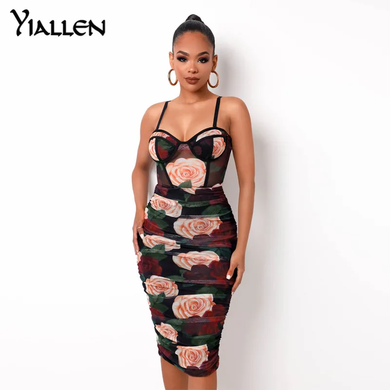 

Yiallen Floral Print Patchwork Women Long Sleeve Mini Dress Ruched Bodycon Sexy Streetwear Autumn Winter Club Elegant Slim Hot
